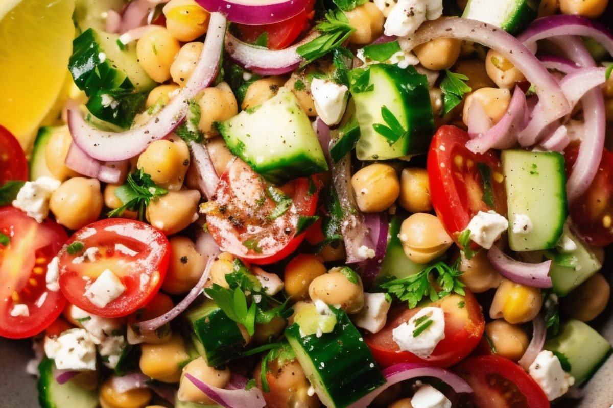 foodiesfeed.com fresh chickpea salad with herbs and vegetables
